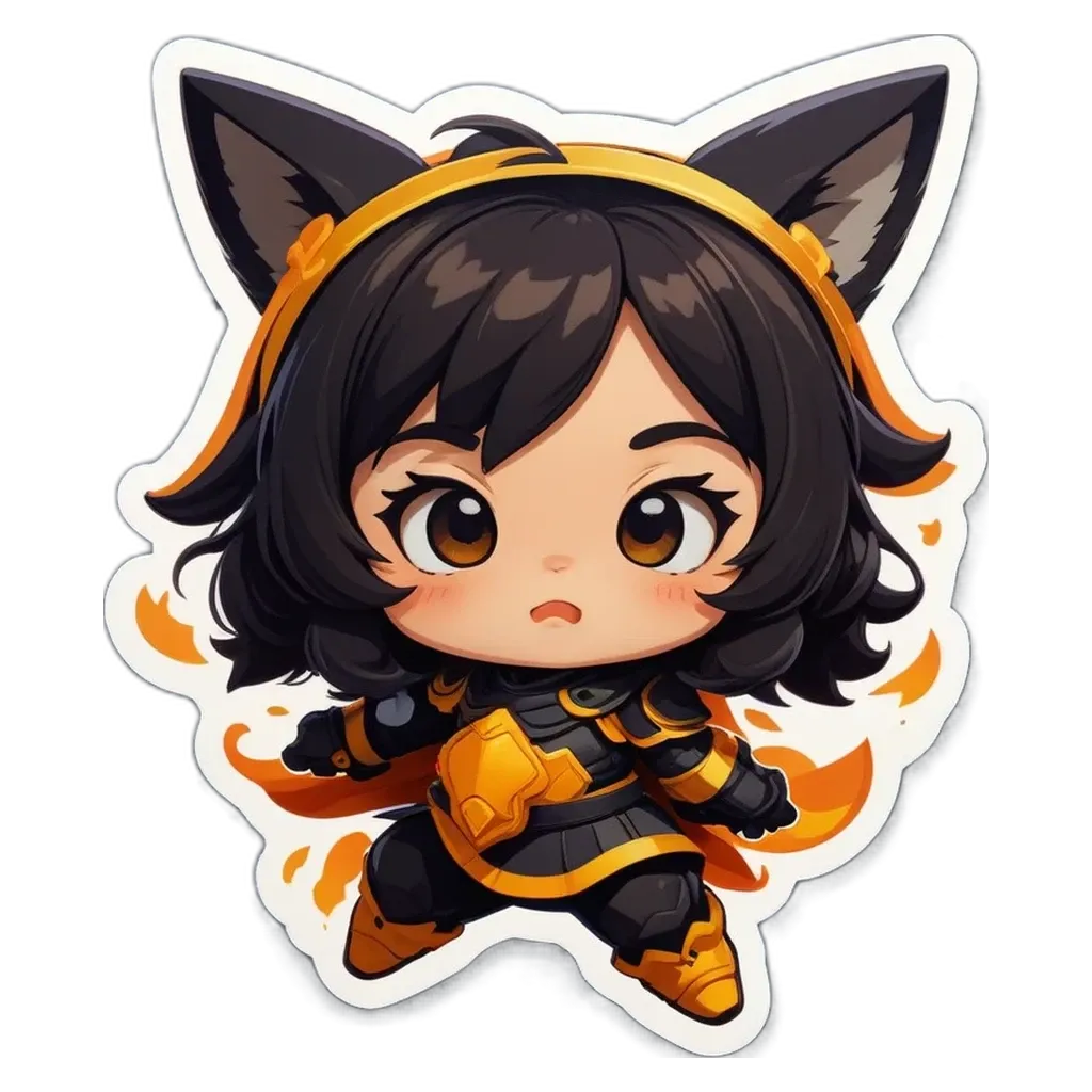 A girl is shown with a black and yellow outfit with a red scarf.