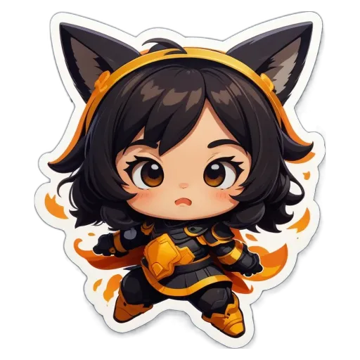 A girl is shown with a black and yellow outfit with a red scarf.