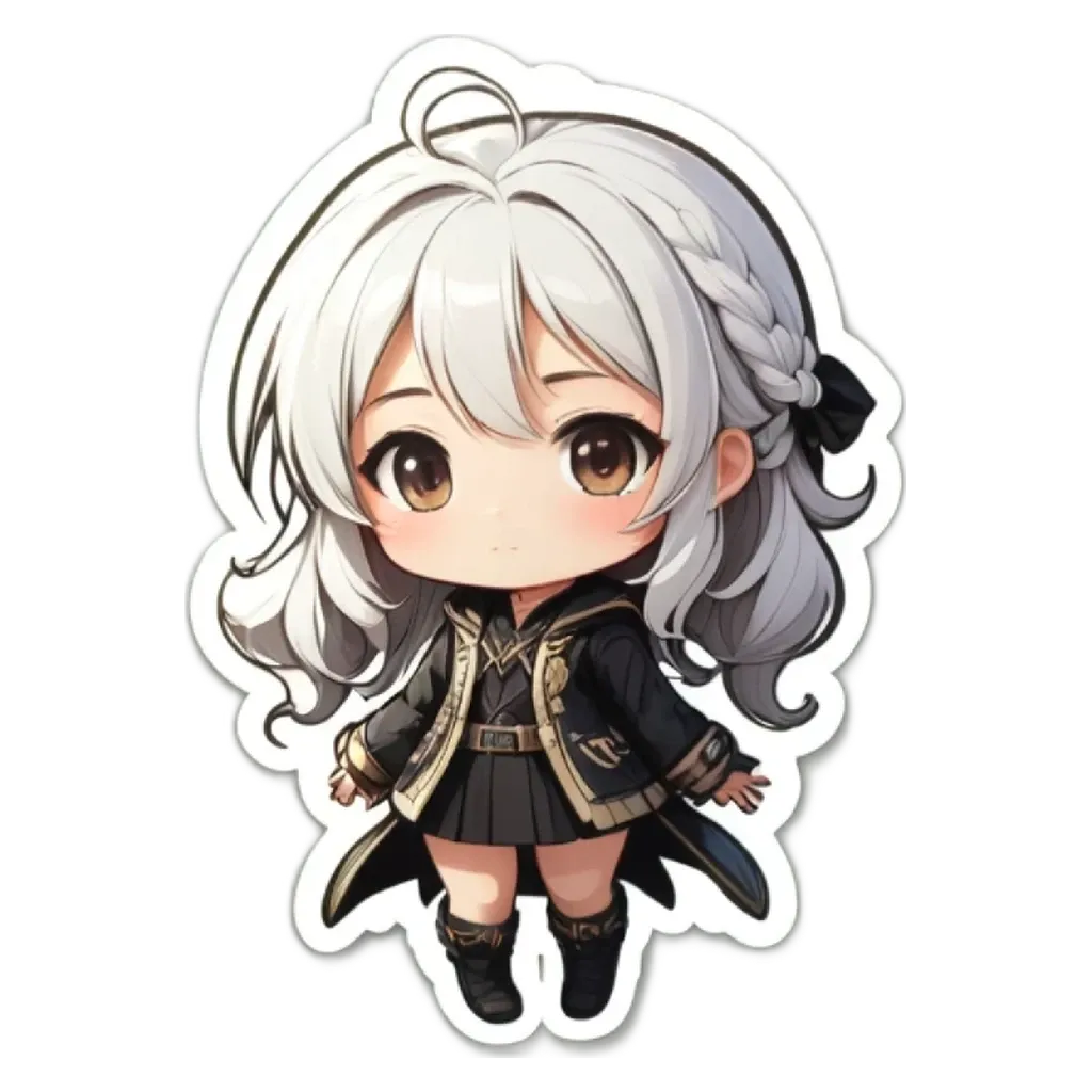 A girl with white hair and a black jacket who is wearing a black skirt.