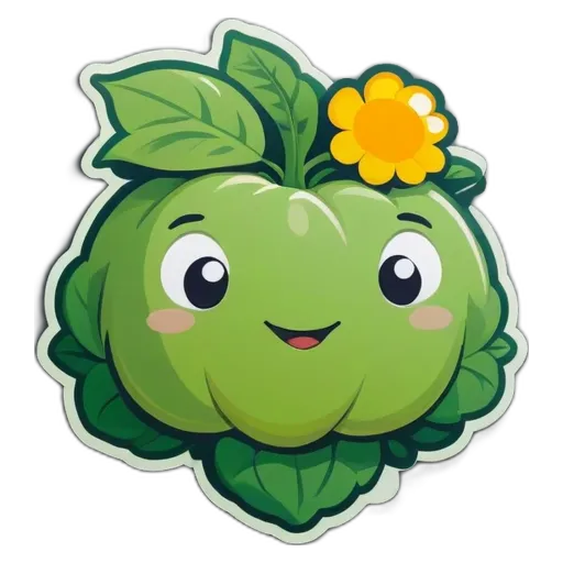 A green pumpkin with a smiley face and flowers on it.