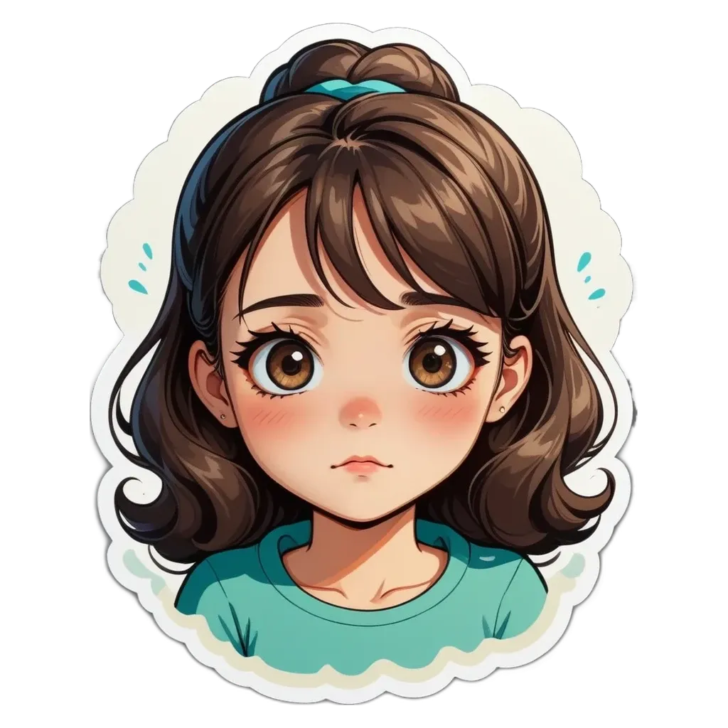 A girl with a frown on her face.