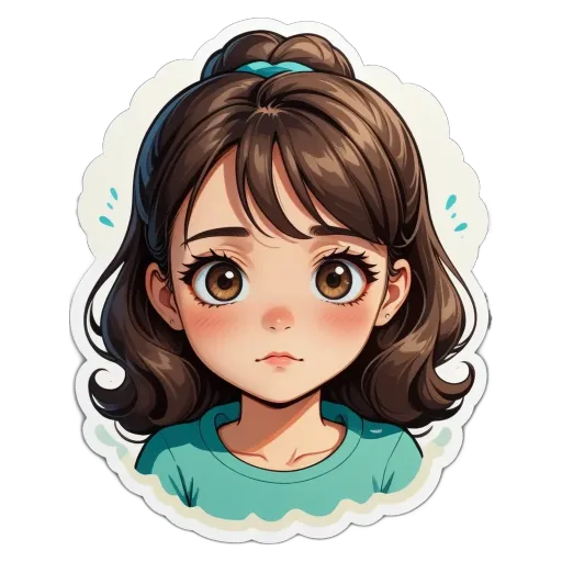 A girl with a frown on her face.