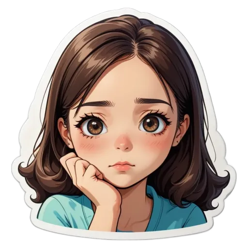 A sticker of a girl with her hand on her face.