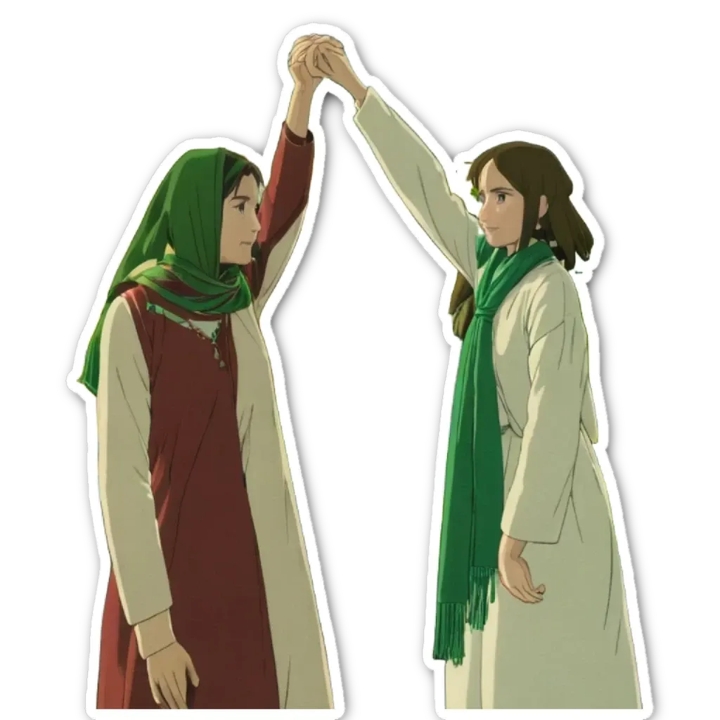 Two women in anime style bows to each other.