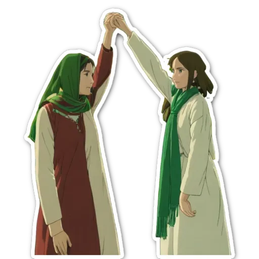 Two women in anime style bows to each other.