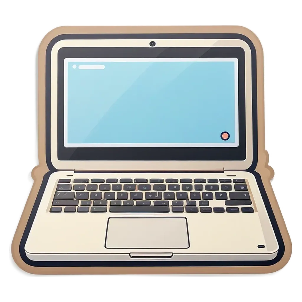 A cartoon laptop with a blue screen.