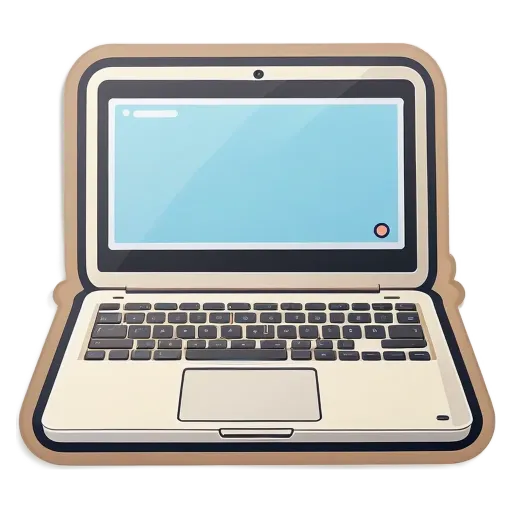 A cartoon laptop with a blue screen.