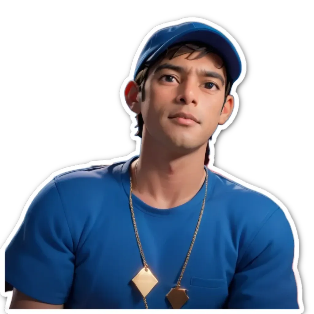 A young man wearing a blue shirt and a blue hat.