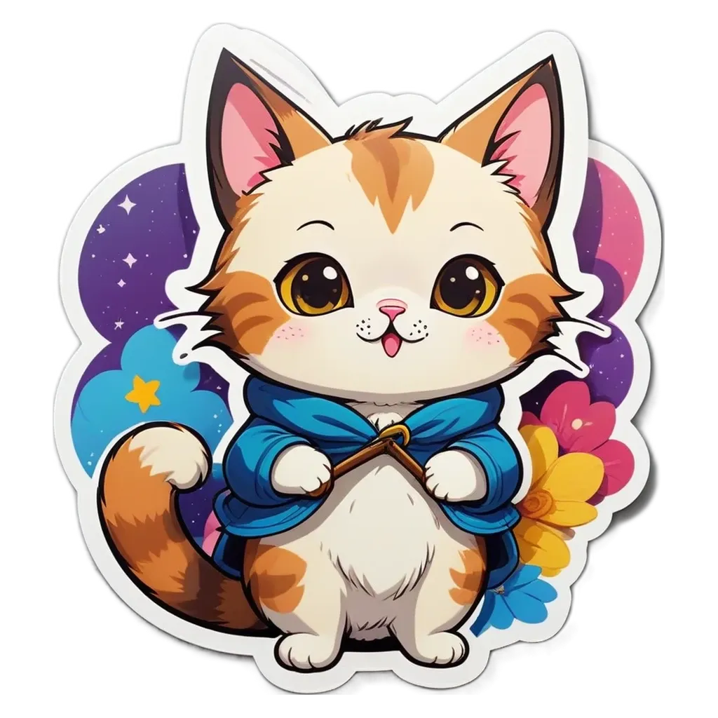 A cartoon cat wearing a blue jacket is standing up.