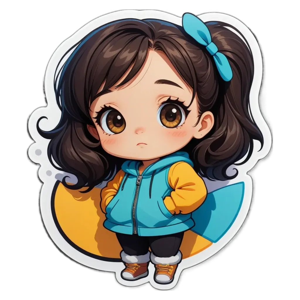 A girl with a blue jacket standing with her hands in her pockets.