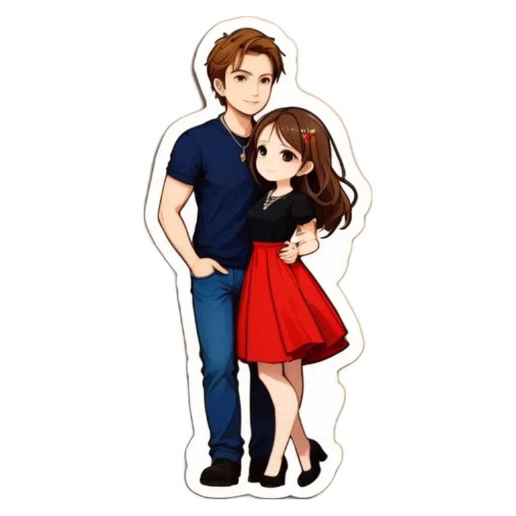 A cartoon drawing of a man and woman hugging.