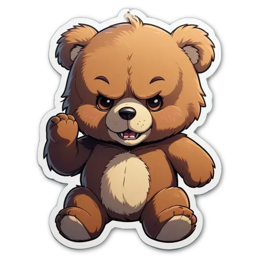 A cartoon bear with an angry expression is holding its paw up.