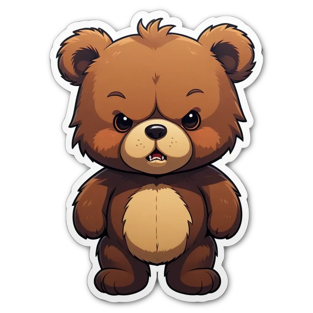 A cartoon bear with a black background and red eyes.