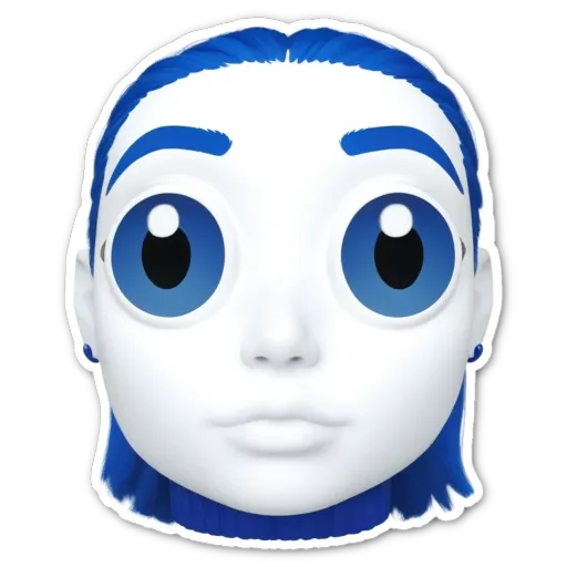 A blue and white face mask sticker of an emojis face.