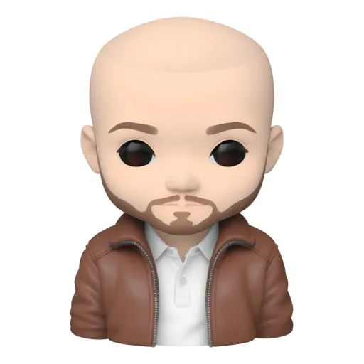 A sticker of a man with a beard and brown jacket.