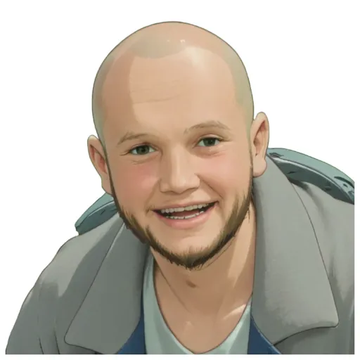 A sticker of a man with a beard and gray hair.