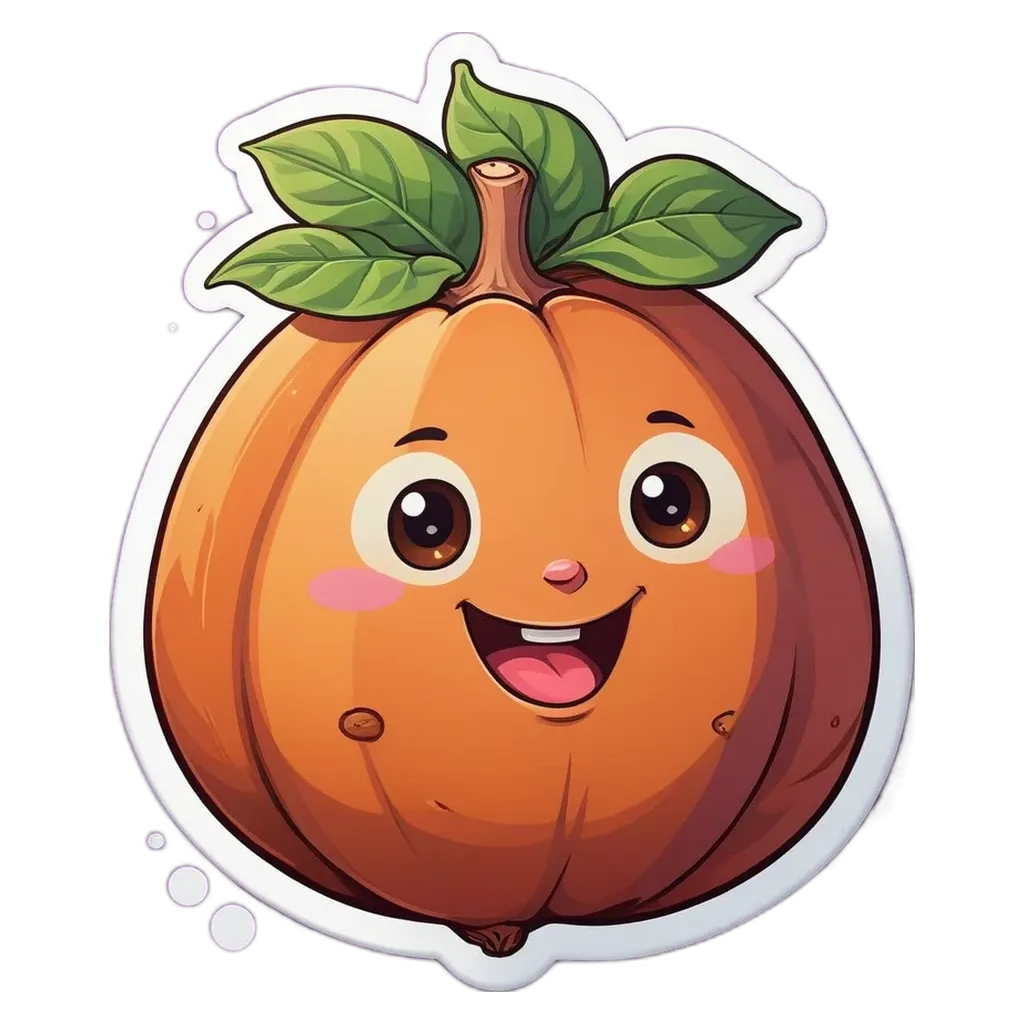A cartoon face and stem on a pumpkin sticker.