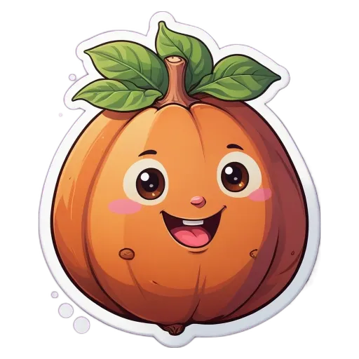 A cartoon face and stem on a pumpkin sticker.