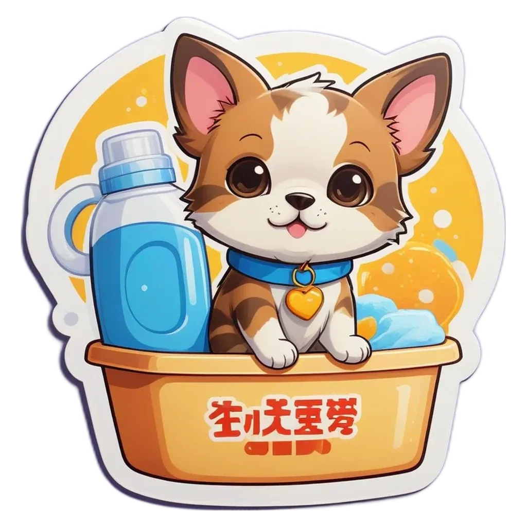A cat in a basket with a blue bottle and a yellow orange.