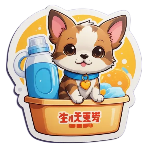 A cat in a basket with a blue bottle and a yellow orange.