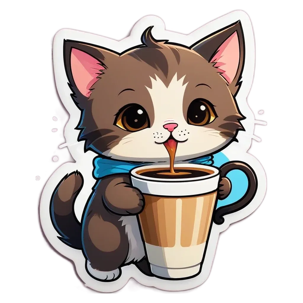 A cartoon cat drinking from a cup.