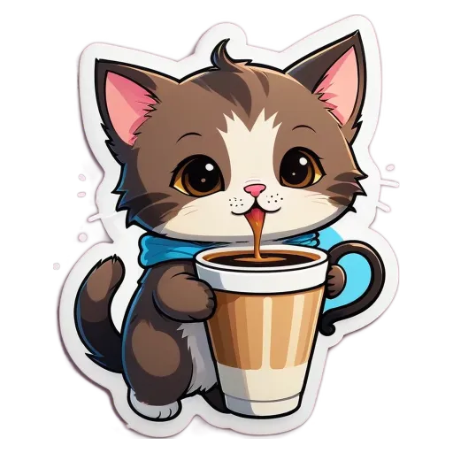 A cartoon cat drinking from a cup.