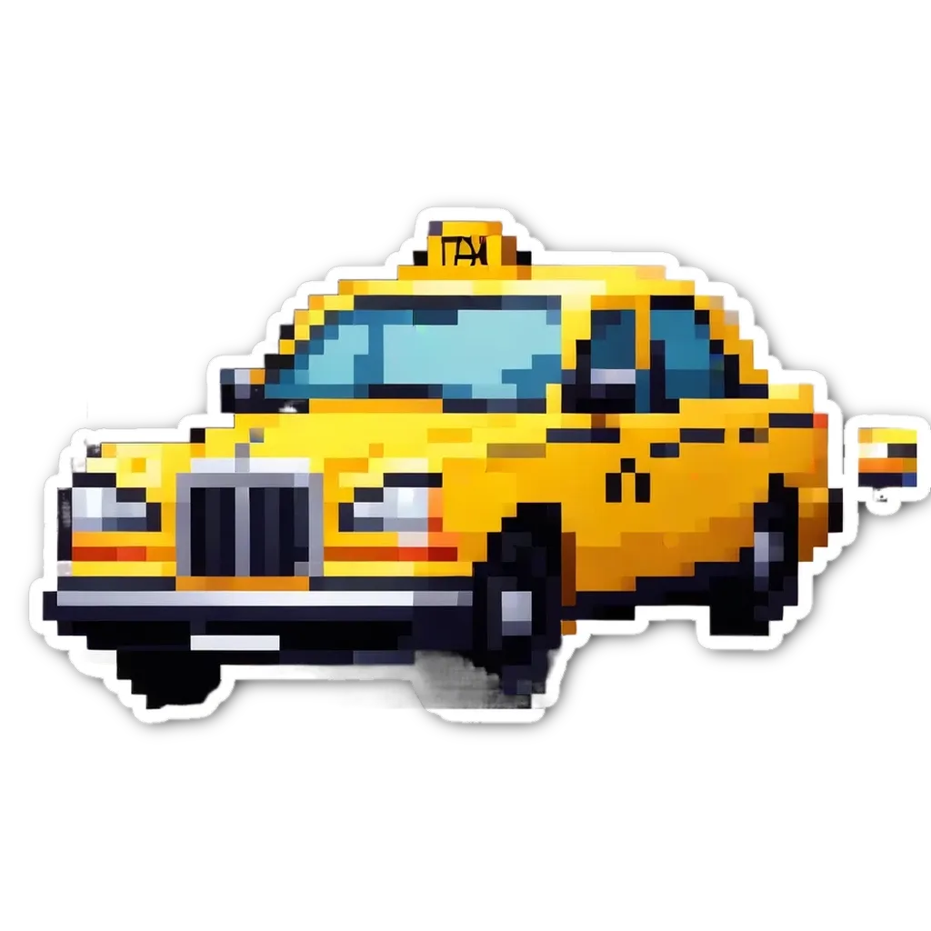 A taxi is driving on a black background.