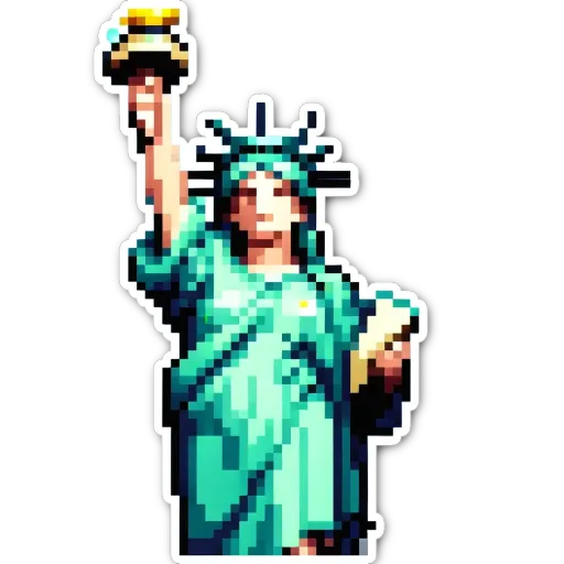 A woman holding a torch in the statue of Liberty.