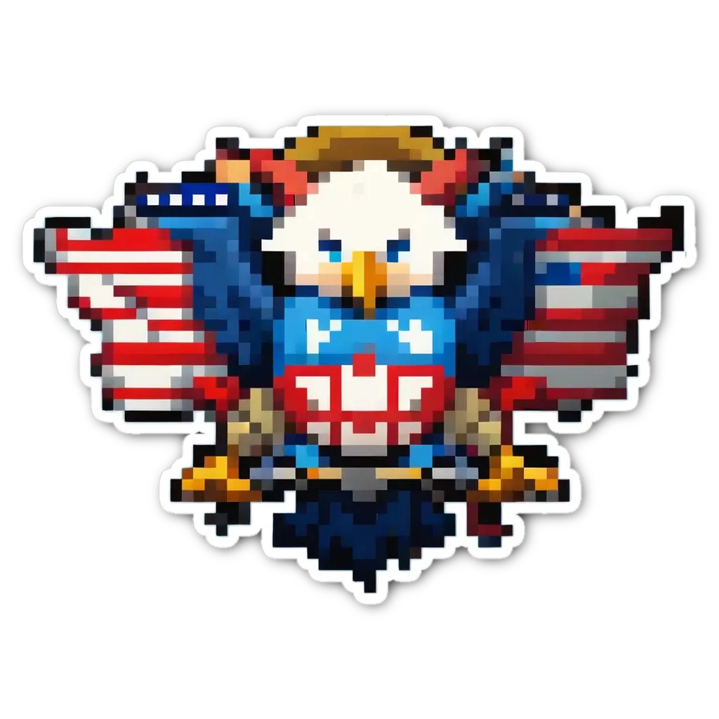 An eagle with the words pixelated sticker on it.