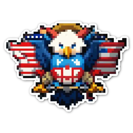 An eagle with the words pixelated sticker on it.