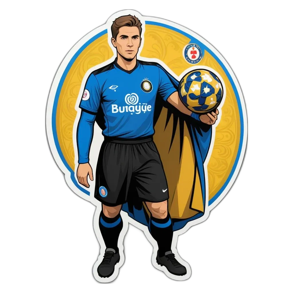 A man wearing a blue soccer jersey and holding a soccer ball.