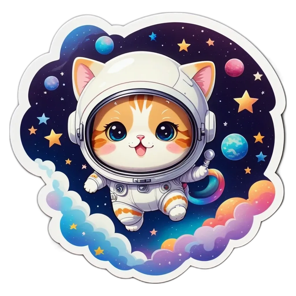 A cat in space that is wearing a helmet and holding a paddle.
