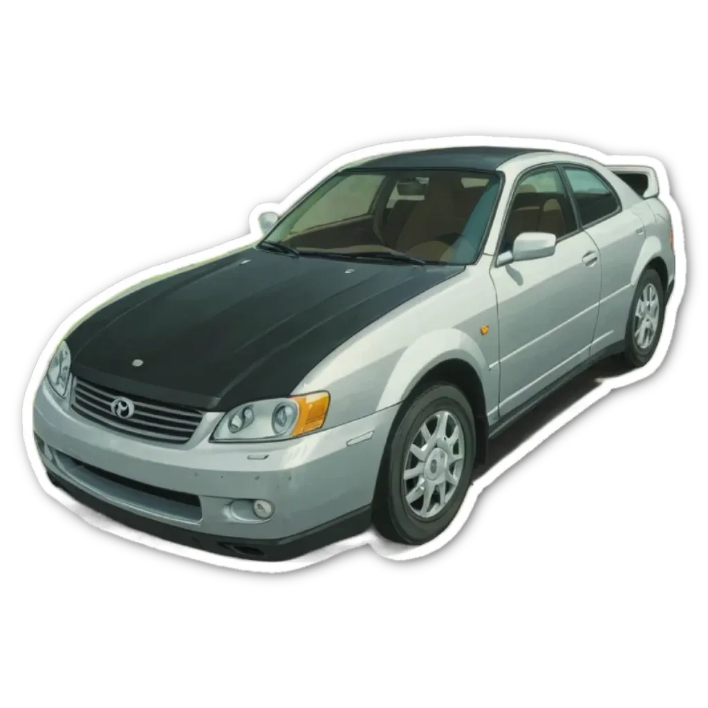 A car with a black and silver body is shown with its windows down.