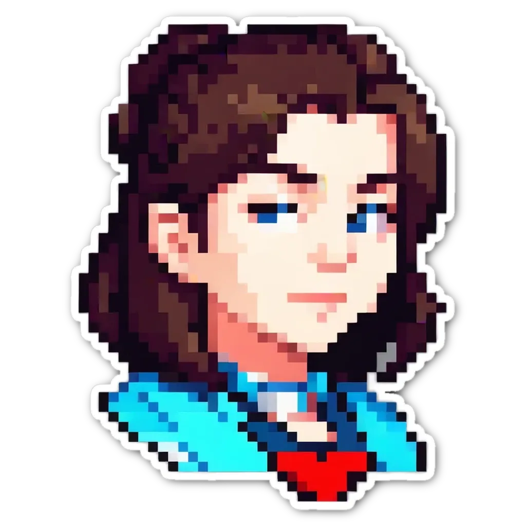 A girl with a red heart on her head sticker is looking to the right.