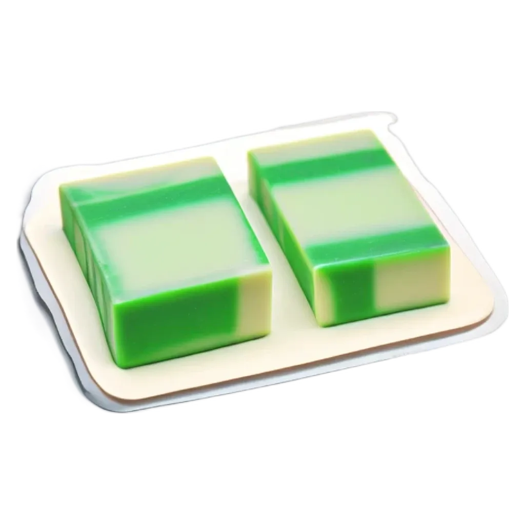 A pair of green soap bars sitting on a white tray.