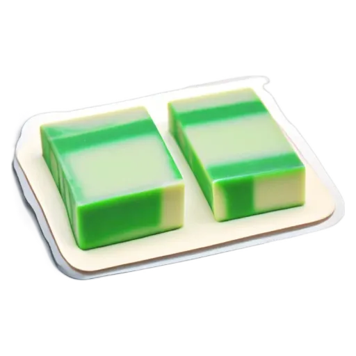A pair of green soap bars sitting on a white tray.
