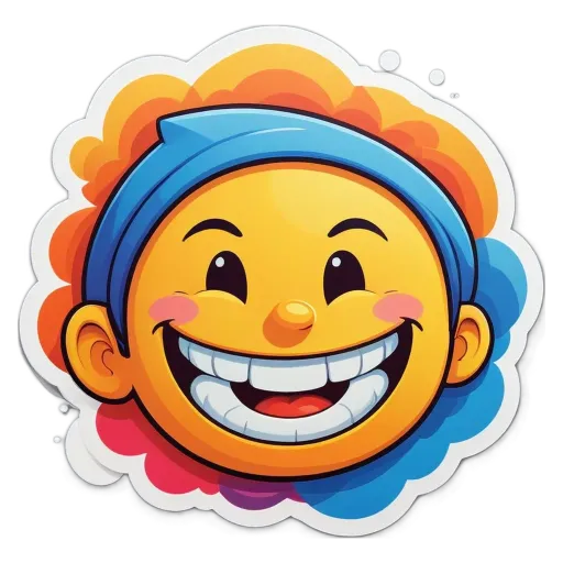 A colorful sticker of a happy face.