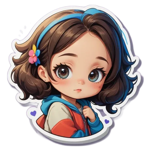 A girl with a flower in her hair is looking down.