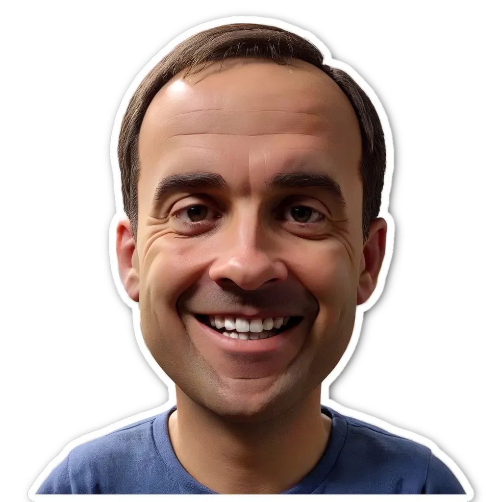 A man with a sticker on his face that is smiling.