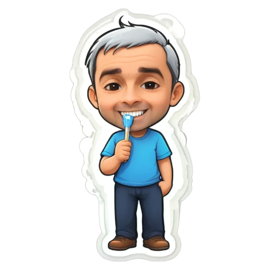 A sticker of a man brushing his teeth.