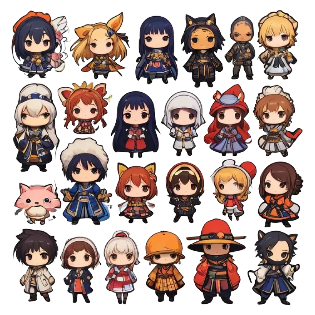 A collection of small cartoon characters to stick on anything.