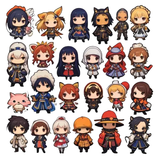 A collection of small cartoon characters to stick on anything.