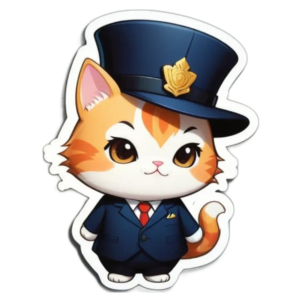 A cat in a hat with a tie and a police uniform.