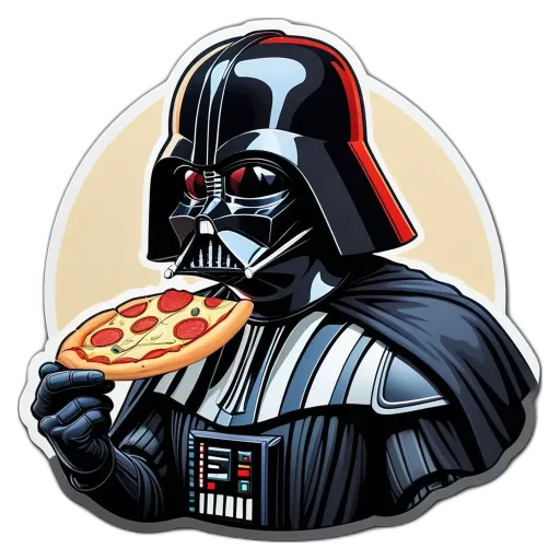 A drawing of a darth vader eating pizza.
