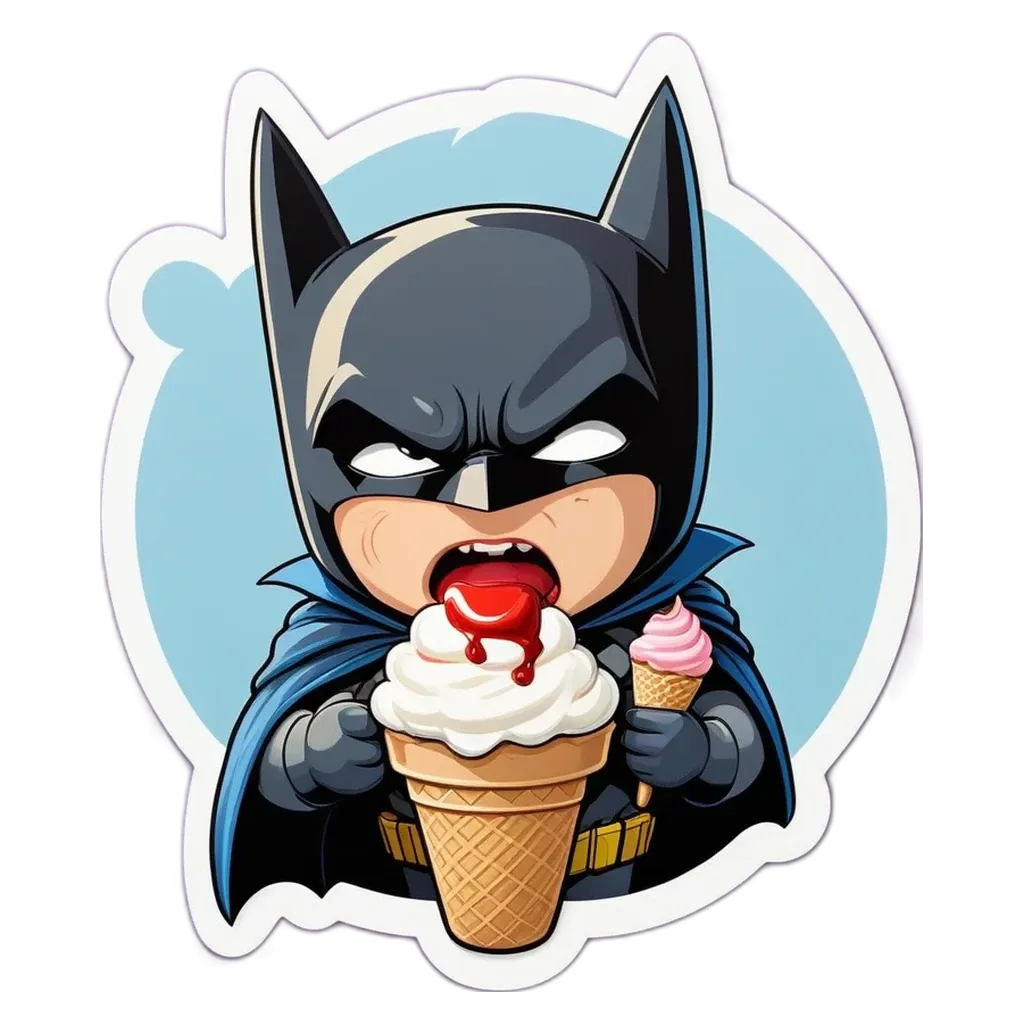 A cartoon image of a bat eating a waffle cone.