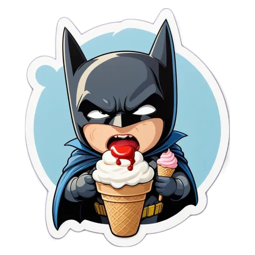 A cartoon image of a bat eating a waffle cone.