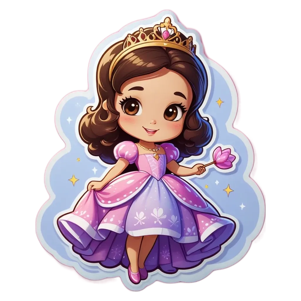 A cartoon drawing of a little girl wearing a pink dress.