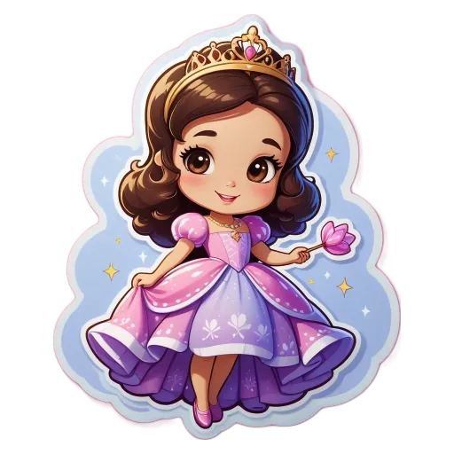 A cartoon drawing of a little girl wearing a pink dress.