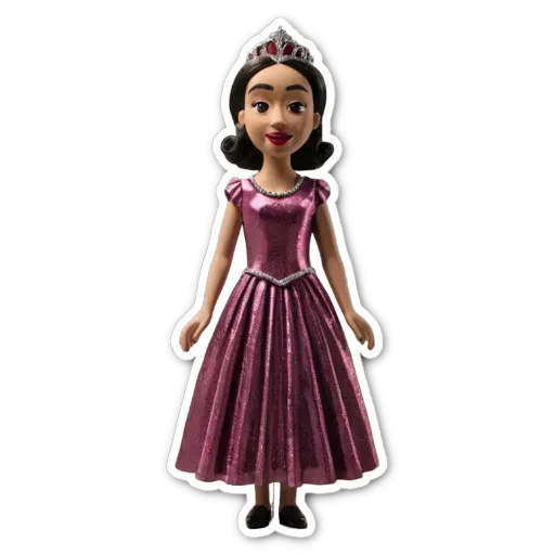 A pink and purple princess doll on a black background.