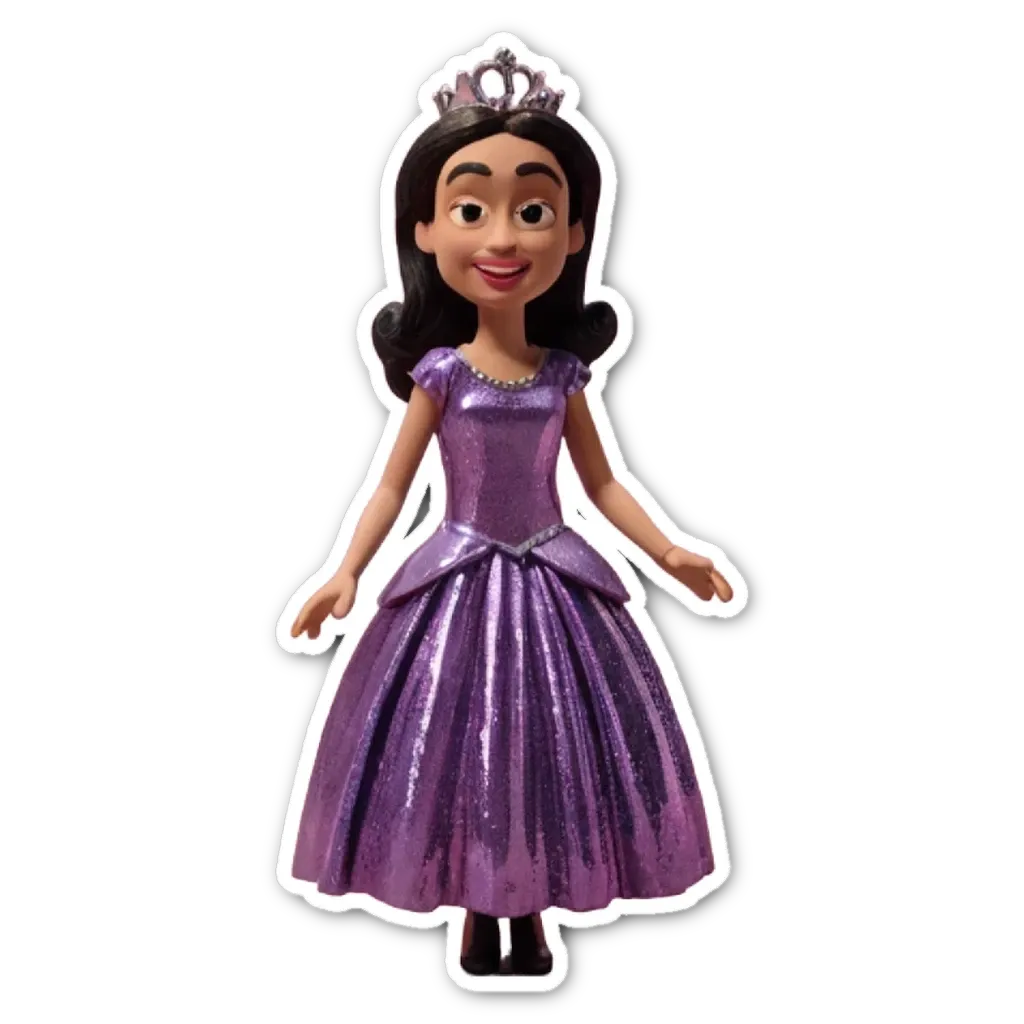 A purple princess doll on a black background.